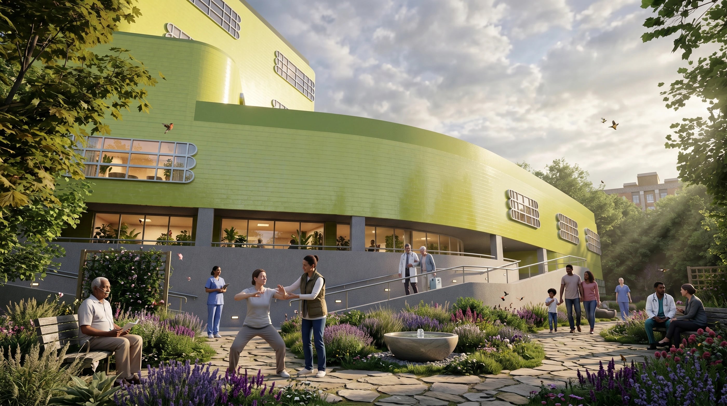 BIOCLIMATIC HEALTHCARE FACILITY — architectural visualization (RENDER F)
