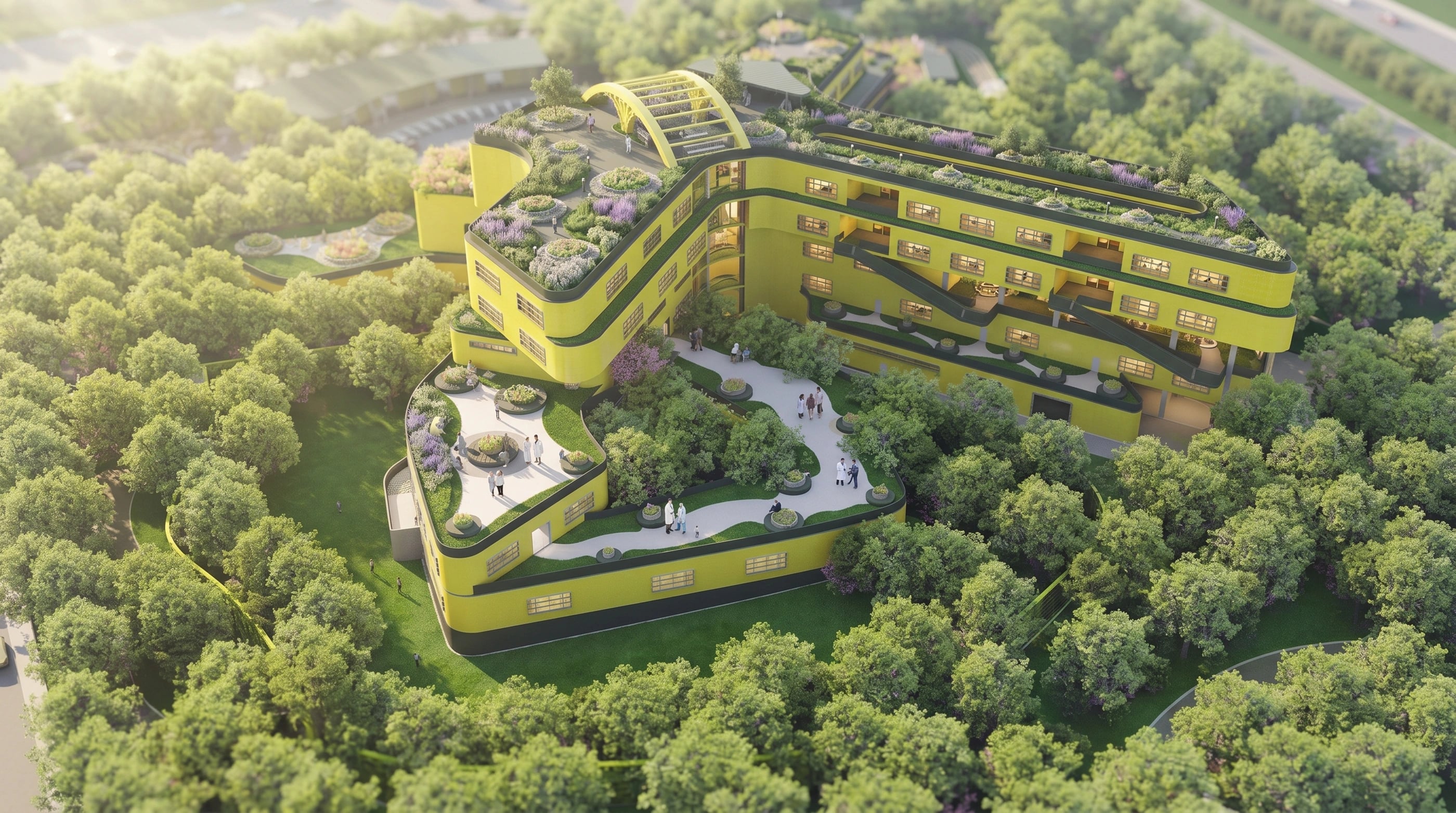 BIOCLIMATIC HEALTHCARE FACILITY — architectural visualization (RENDER B)