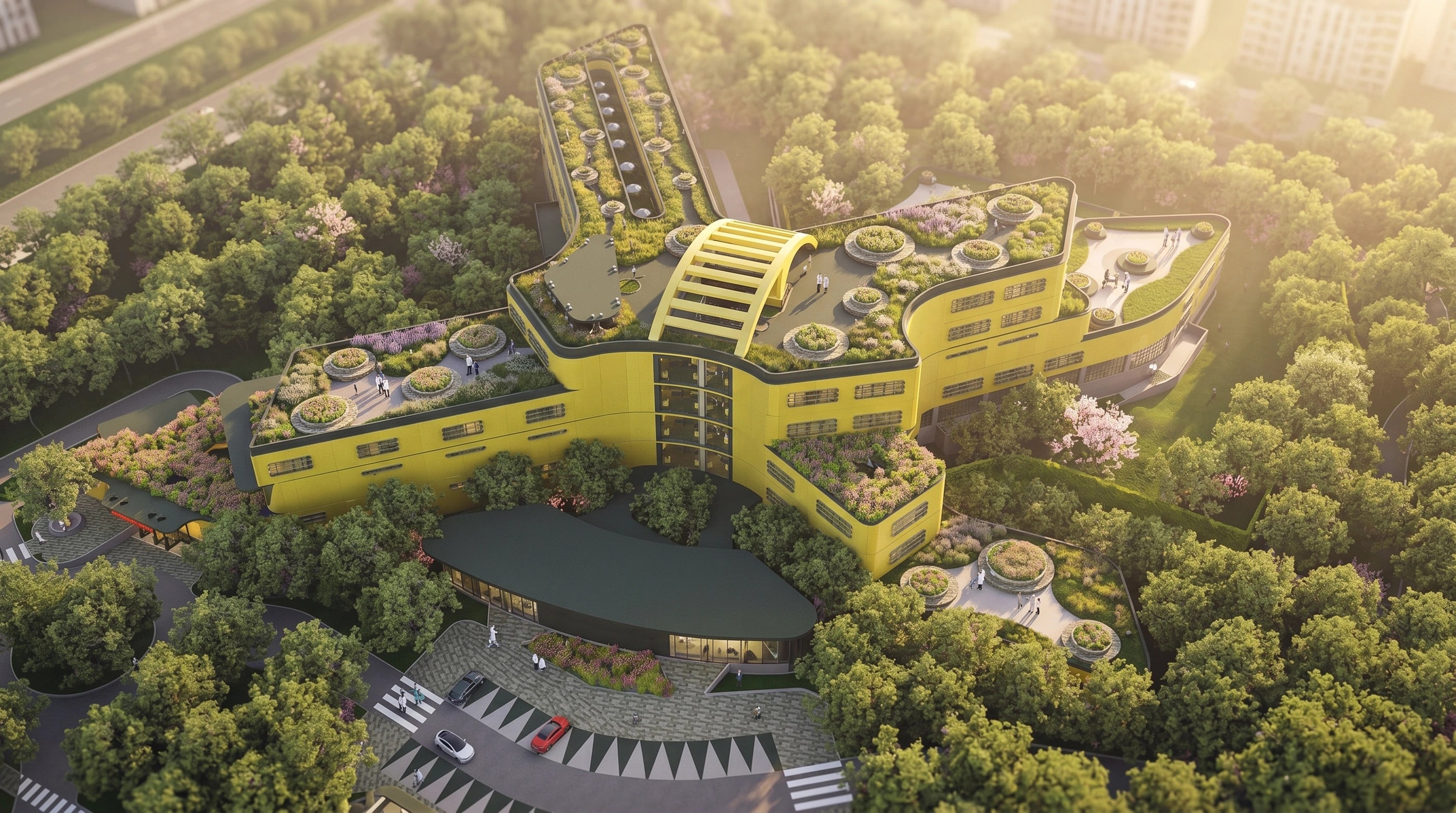 BIOCLIMATIC HEALTHCARE FACILITY — architectural visualization (RENDER A)