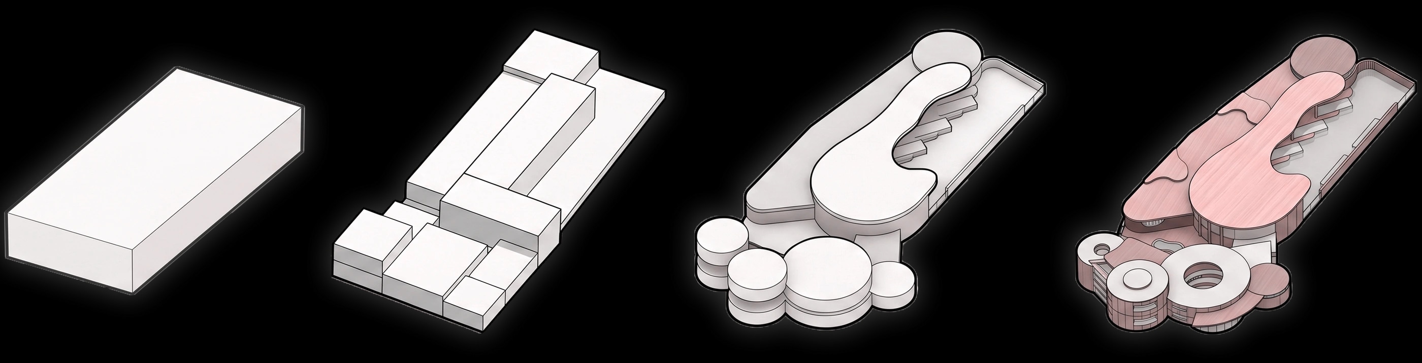 Sequence of massing-development diagrams for the transit terminal