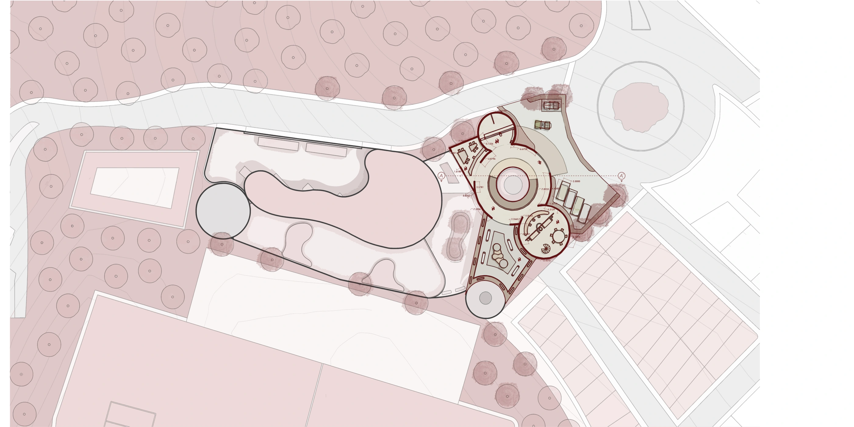 Complete ground-floor architectural plan of the transit terminal