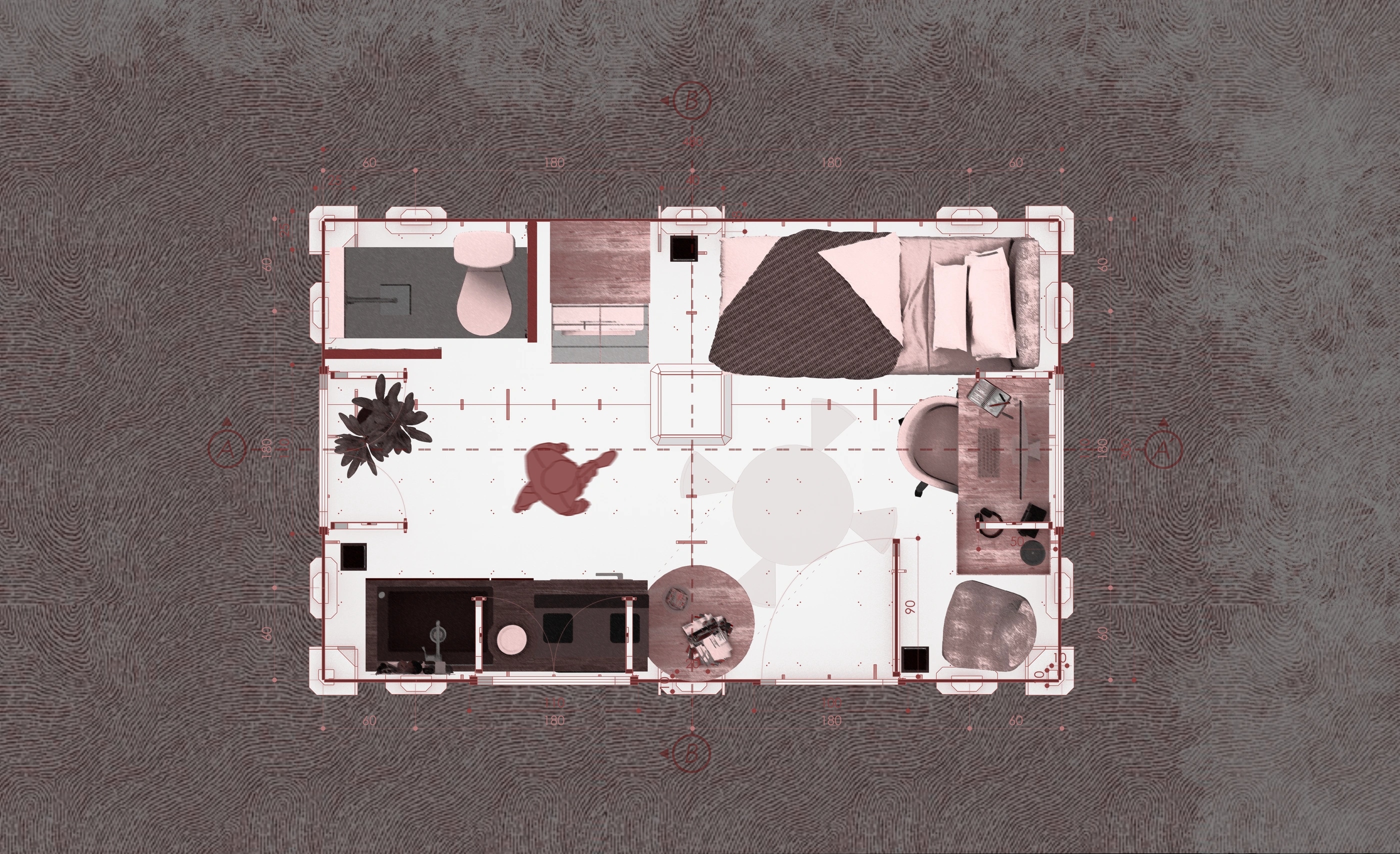 Complete floor plan of the compact NODO student module
