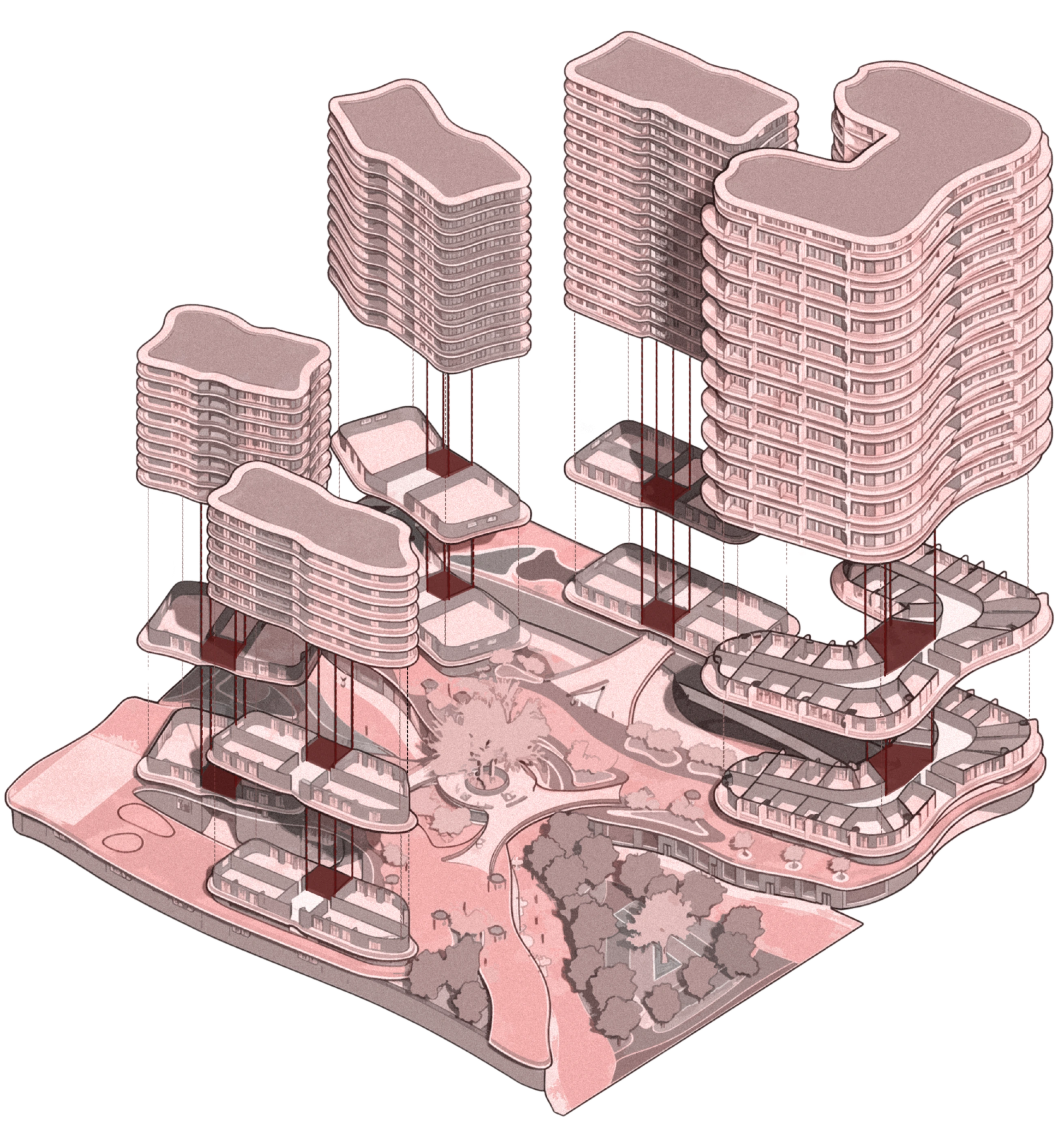 BAMBUCO SQUARE — design documentation (exploded axonometric)