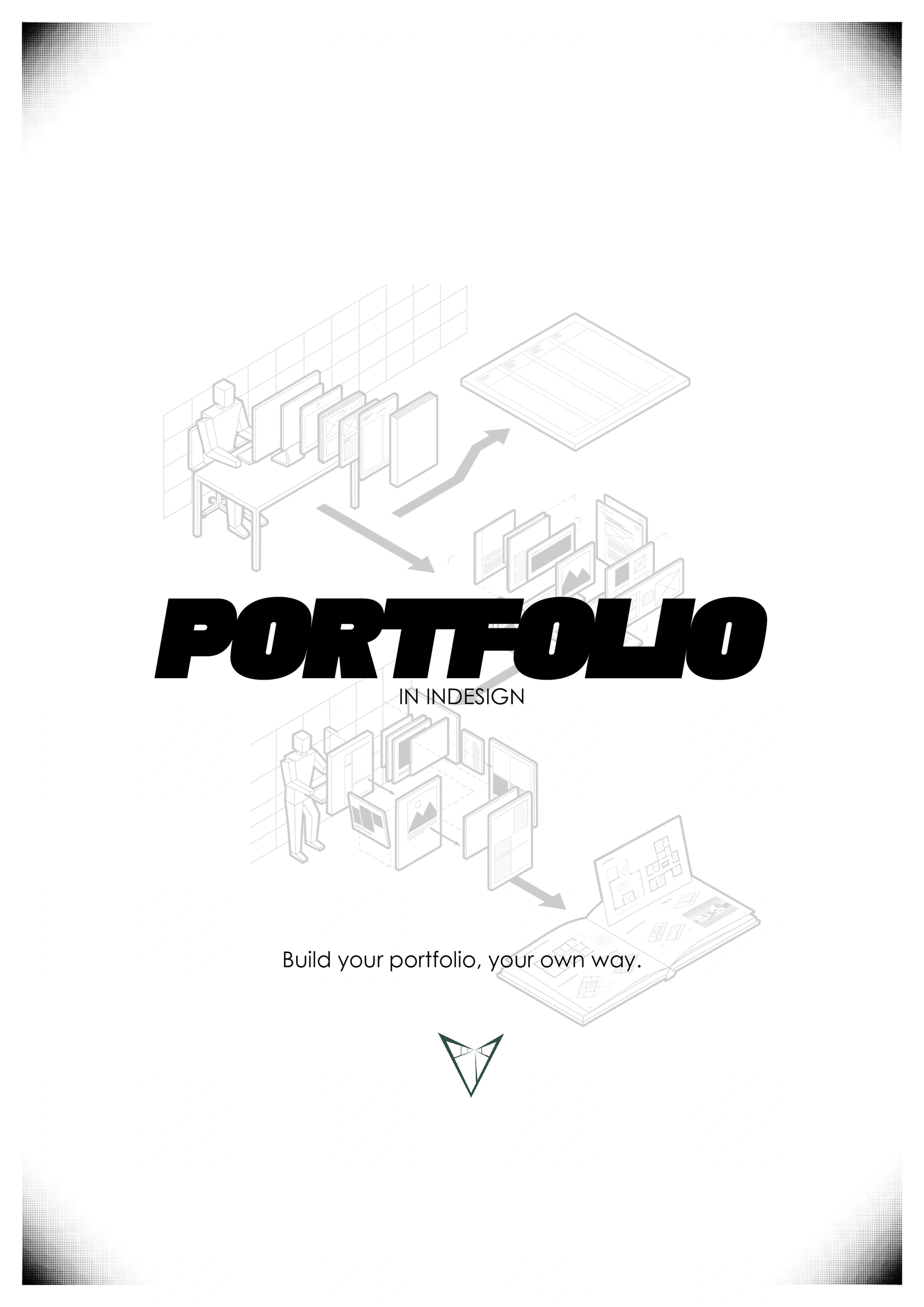 Portfolio in InDesign cover with architectural page diagrams
